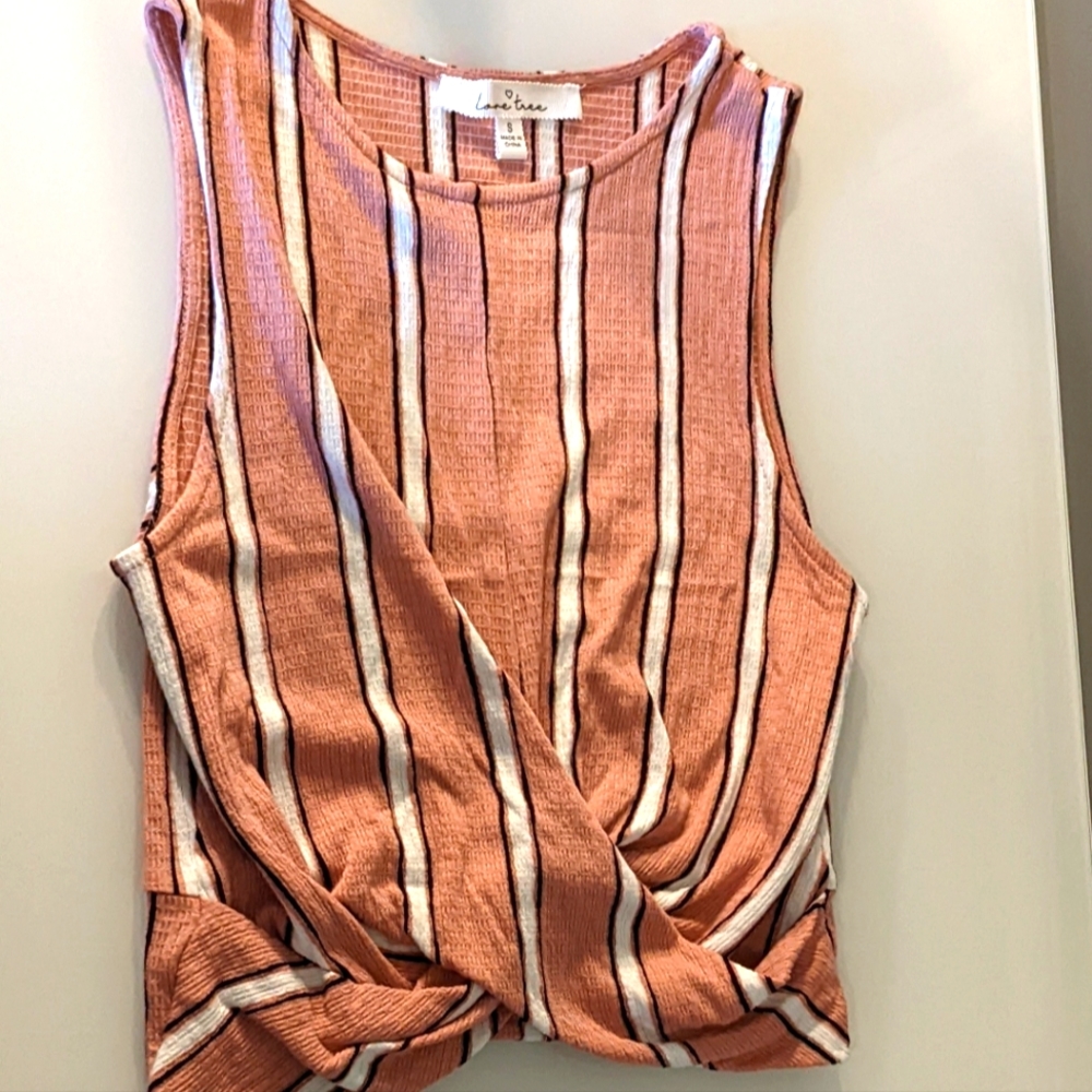 Love Tree Peach Stripped Crop Top - S